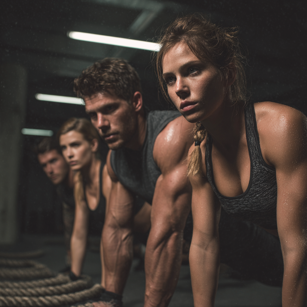 Slovenská žena vo veku 28 rokov vykonáva cviky na symetriu a rovnováhu v svetlom fitnes štúdiu, usmieva sa a sústredene cvičí